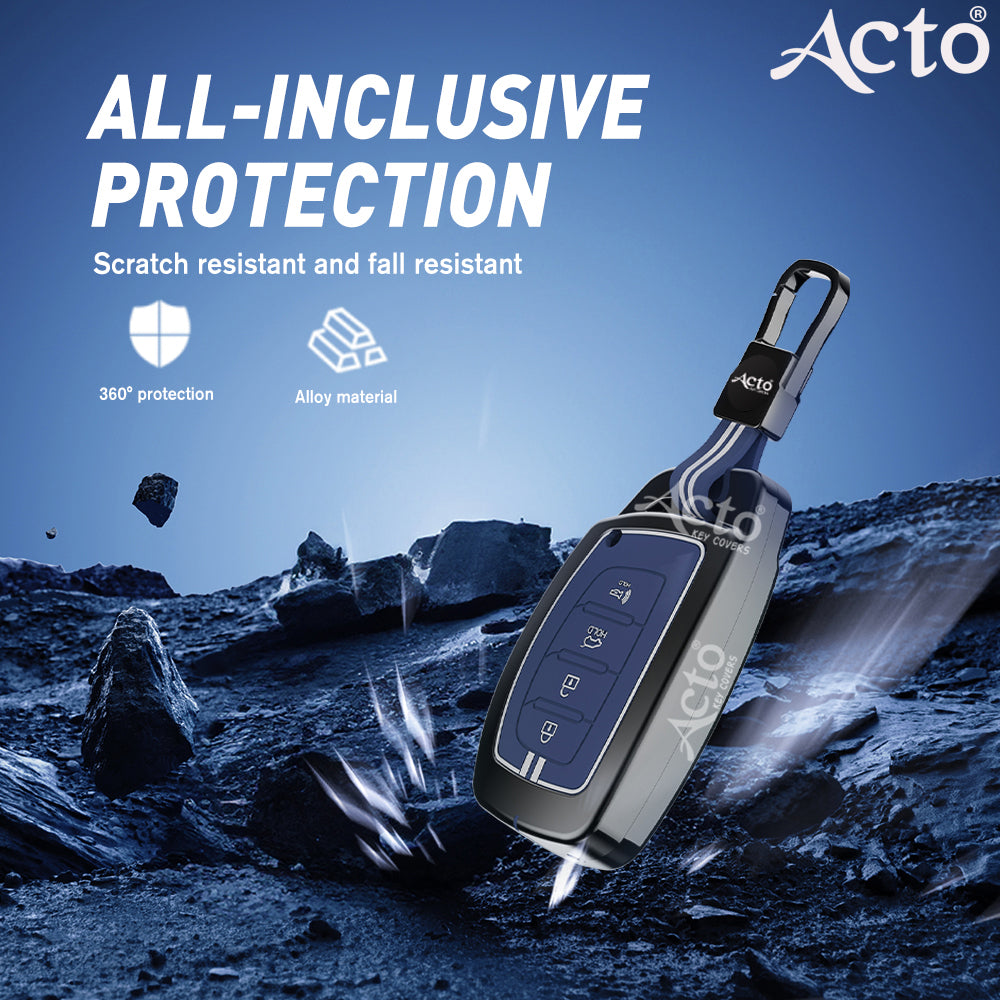 Acto Metal Sapphire Key Cover and Key chain Compatible with Hyundai Tucson I Creta I i20 (2021) I Elantra I Venue Pack of 1 Set (Glow in the Night)