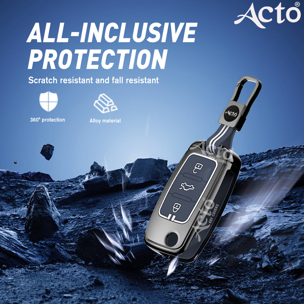 Acto Metal Sapphire Key Cover and Key chain Volkswagen & Škoda Ameo, Jetta, Octavia, Rapid, Vento, Fabia, Laura, Polo, Superb & Yeti Compatible with  Pack of 1 Set (Glow in the Night)