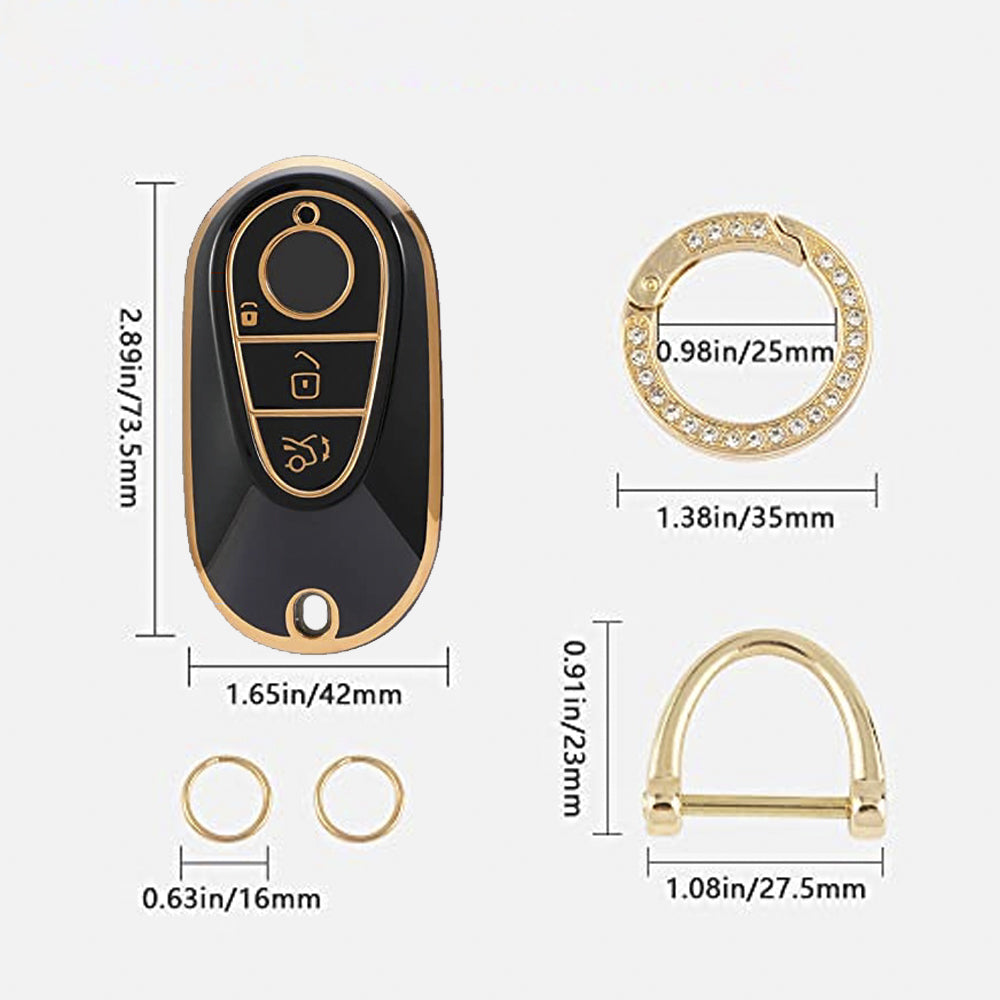 Acto TPU Gold Series Car Key Cover With Diamond Key Ring For Mercedes S-Class