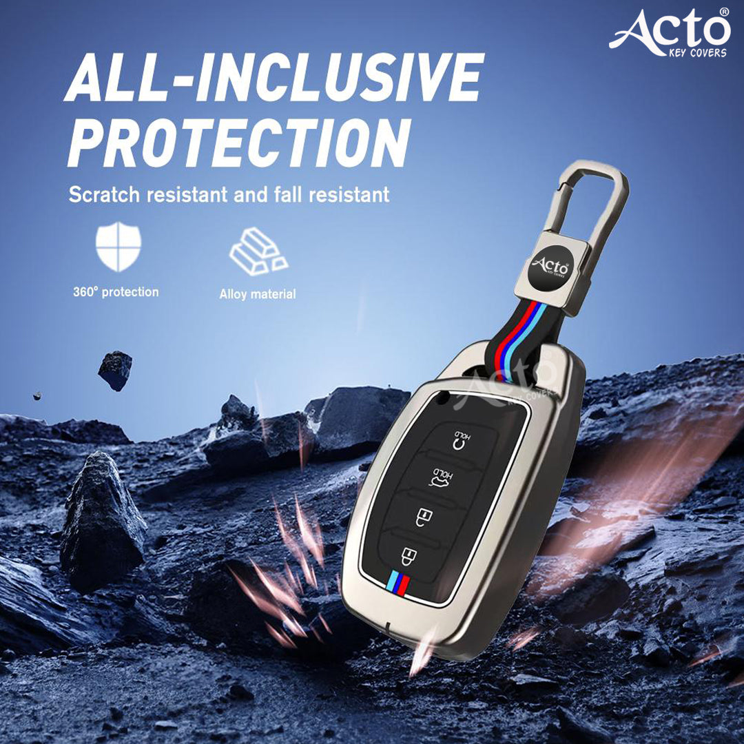 Acto Metal Sapphire Key Cover and Key chain Compatible with Hyundai Venue, Creta Pack of 1 Set (Glow in the Night)