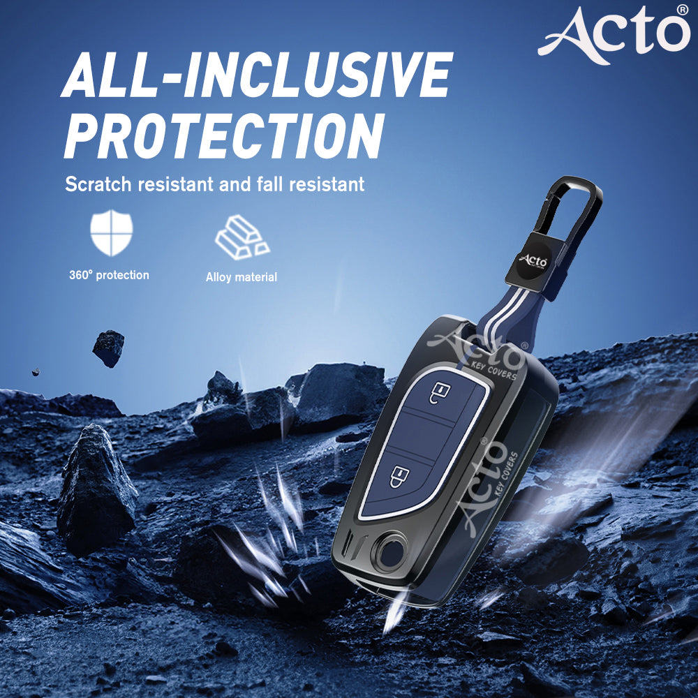 Acto Metal Sapphire Key Cover and Key chain Compatible with Toyota Corolla Altis and Innova Crysta Pack of 1 Set (Glow in the Night)