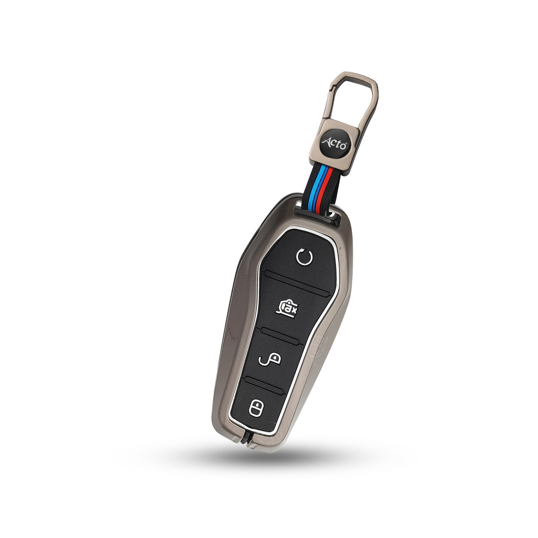 Acto Metal Sapphire Key Cover & Key Chain Compatible with BYD Atto 3, Seal, Sealion & eMax7 3 Button Smart Key | Premium Zinc Alloy Case | Glow-in-the-Dark Buttons | 360° Full Protection | Pack of 1