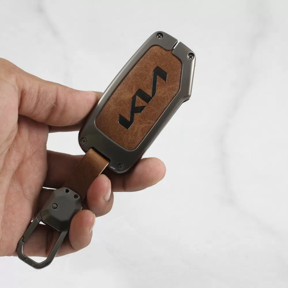 ACTO Metal Leather Car key cover with key chain Compatible With Kia