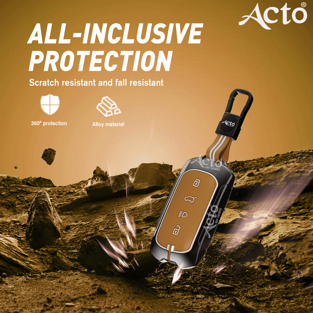 Acto Metal Sapphire Key Cover and Key chain Compatible with Tata Curvv Pack of 1 Set (Glow in the Night)