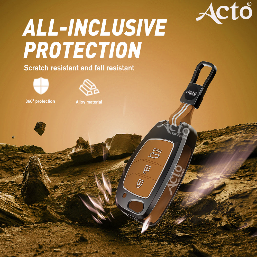 Acto Metal Sapphire Key Cover and Key chain Compatible with Hyudai  Aura I I10 Grand Nios I i20  (2021) I Creta I i20 Active I I-20 Elite I Xcent 2019+ Pack of 1 Set (Glow in the Night)