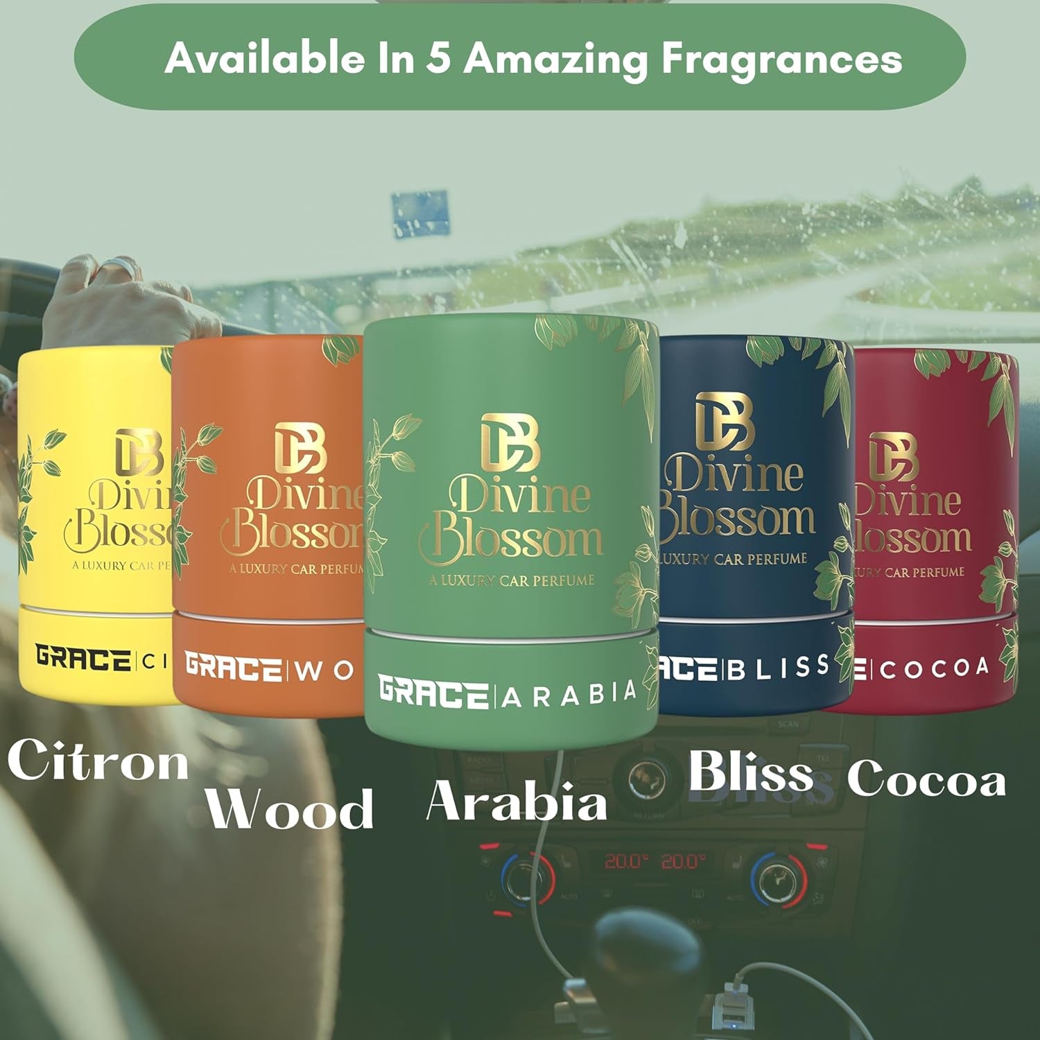 Divine Blossom Grace Gel Car Perfume| Luxurious Leather Fabric | Easy-To-Use Design | Spill-Proof Air Freshener To Freshen'Up Your Car