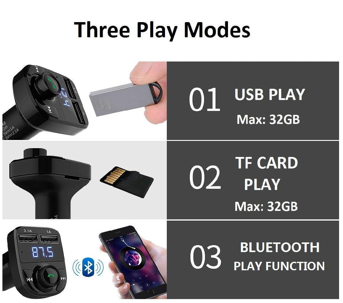 Car X8 Bluetooth Device with Call Receiver for Music System, FM Transmitter Mp3 Audio Music Stereo, Dual USB Port.