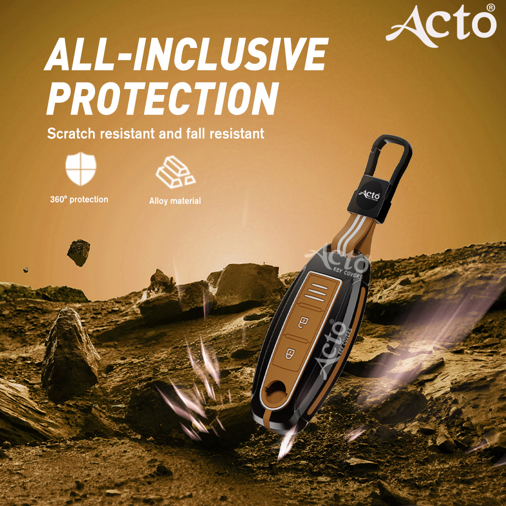 Acto Metal Sapphire Key Cover and Key chain Compatible with Toyota Corolla Altis and Innova Crysta Pack of 1 Set (Glow in the Night)