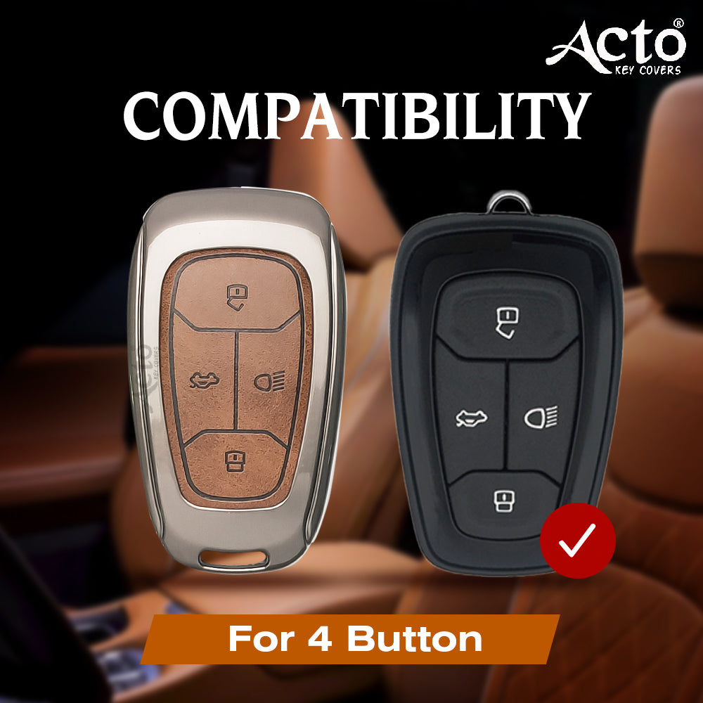 ACTO Metal Leather Car key cover with key chain Compatible With TATA