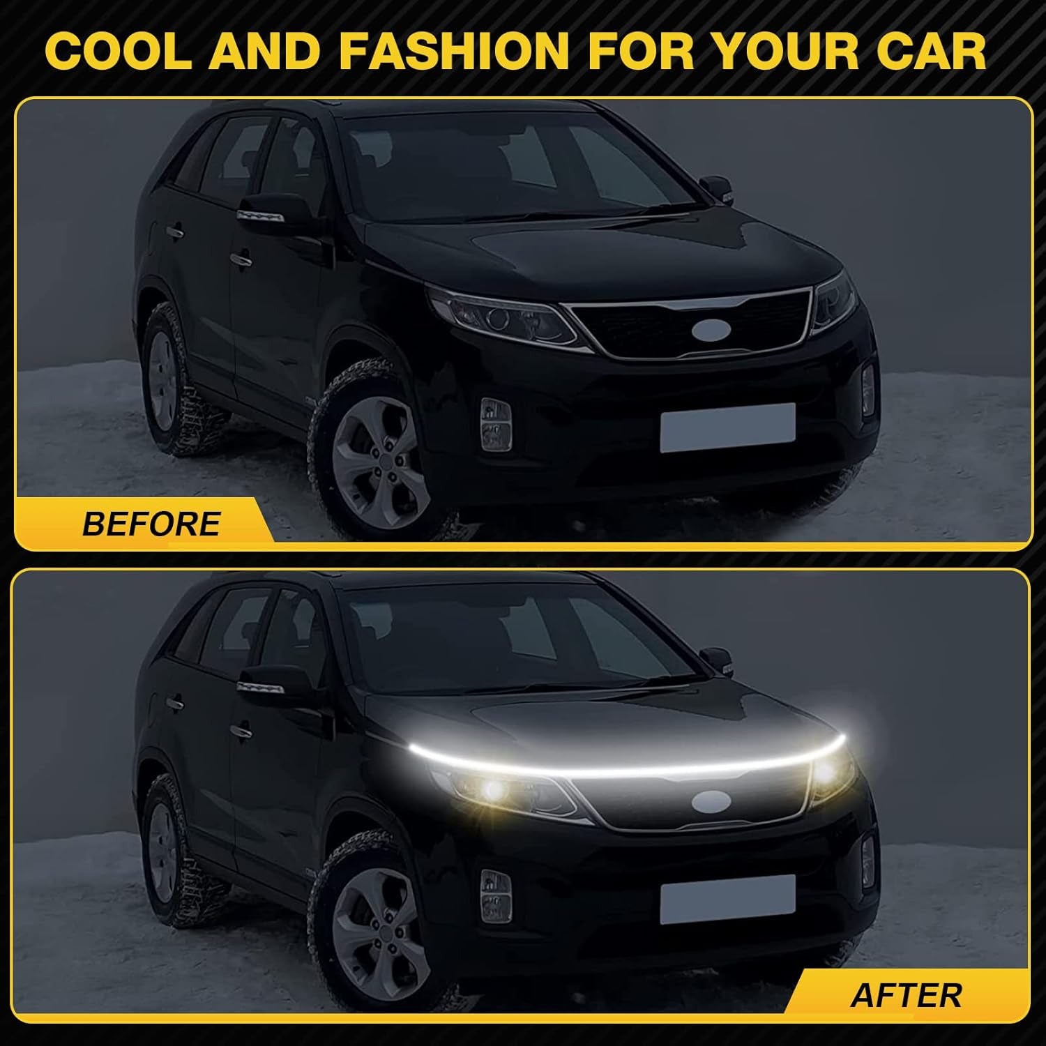 Car Hood Light Exterior Flexible Car Strip White Lights, Dynamic Car LED Strip Light Running Light Strip for Car