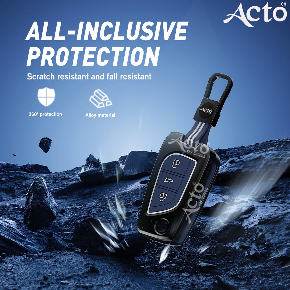 Acto Metal Sapphire Key Cover and Key chain Compatible with Toyota Corolla Altis and Innova Crysta Pack of 1 Set (Glow in the Night)