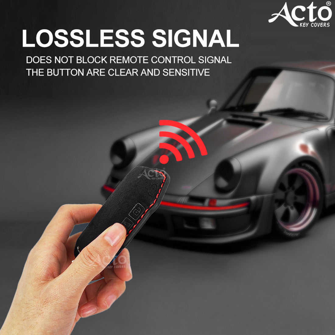 ACTO Alcantra Key Cover and Key Chain in Dashing Blue Cover and Orange Stiching Design Compatible with KIA Sonet 2025 | Seltos 2025 3 Button Smart Key Pack of 1 Set