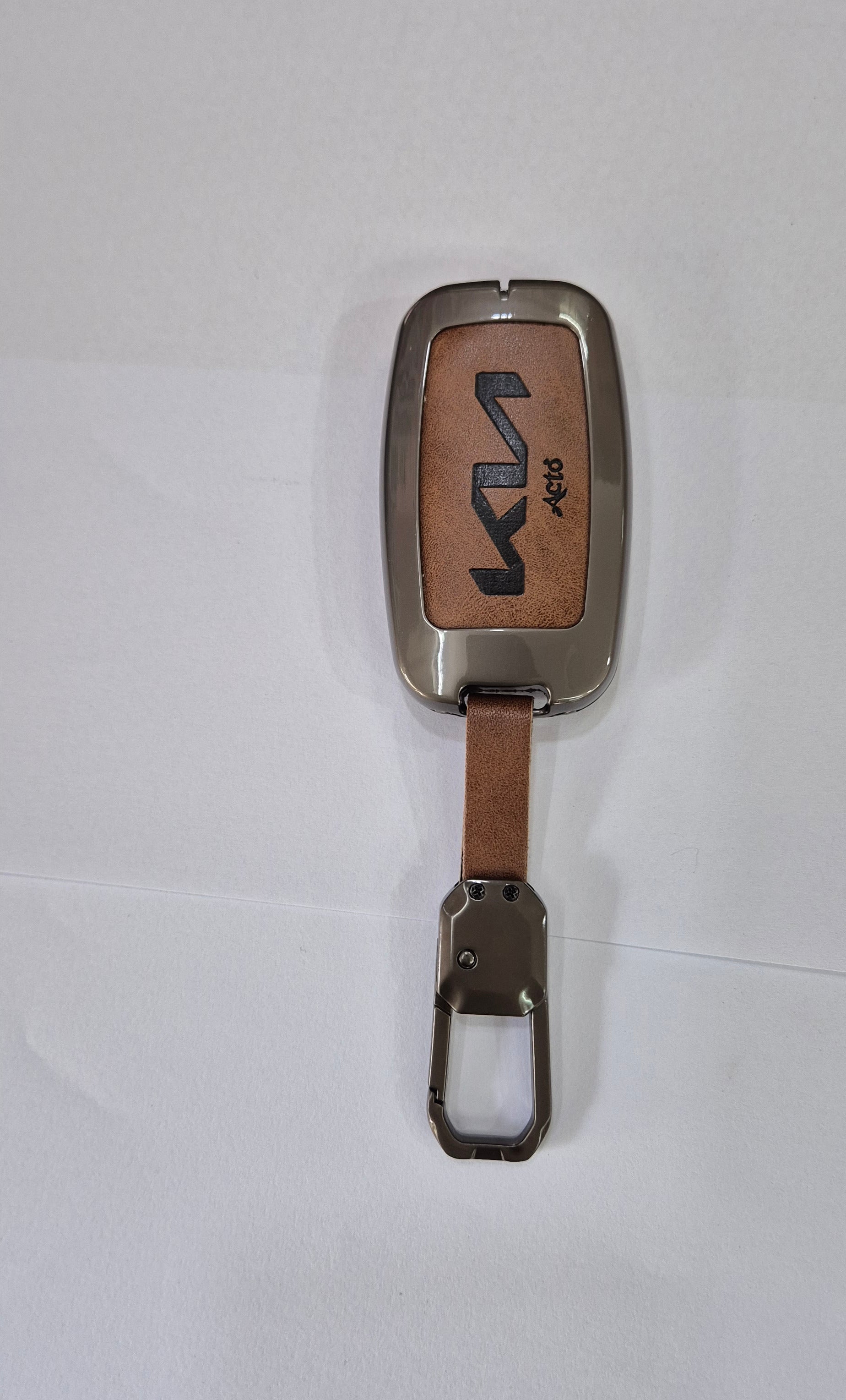 ACTO Metal Leather Car key cover with key chain Compatible With Kia