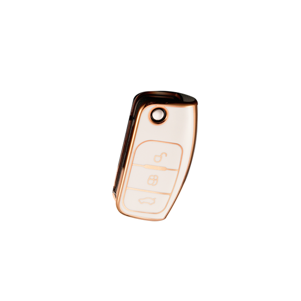 Acto TPU Gold Series Car Key Cover With TPU Gold Key Chain For Ford Ecosport