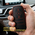 ACTO Leather Car Key Cover with Key Chain Compatible for Ford Aspire, Figo, New Fiesta, New Endeavour & New EcoSport 3 Button Smart Key | Premium Black Leather with Red Stitching | 360° Protection | Pack of 1