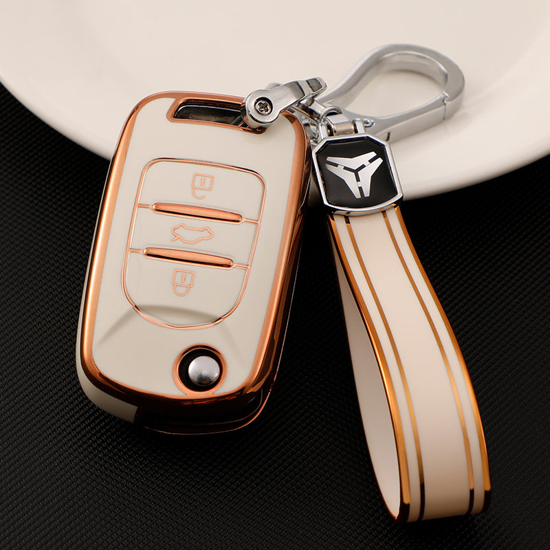 Acto TPU Gold Series Car Key Cover With TPU Gold Key Chain For MG Gloster