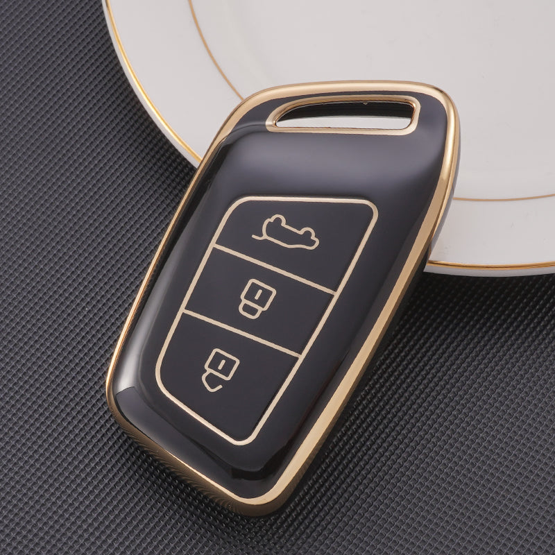 Acto TPU Gold Series Car Key Cover With TPU Gold Key Chain For MG Comet EV