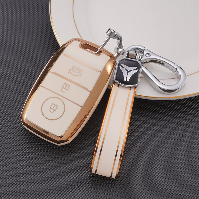 Acto TPU Gold Series Car Key Cover With TPU Gold Key Chain For Kia Sonet