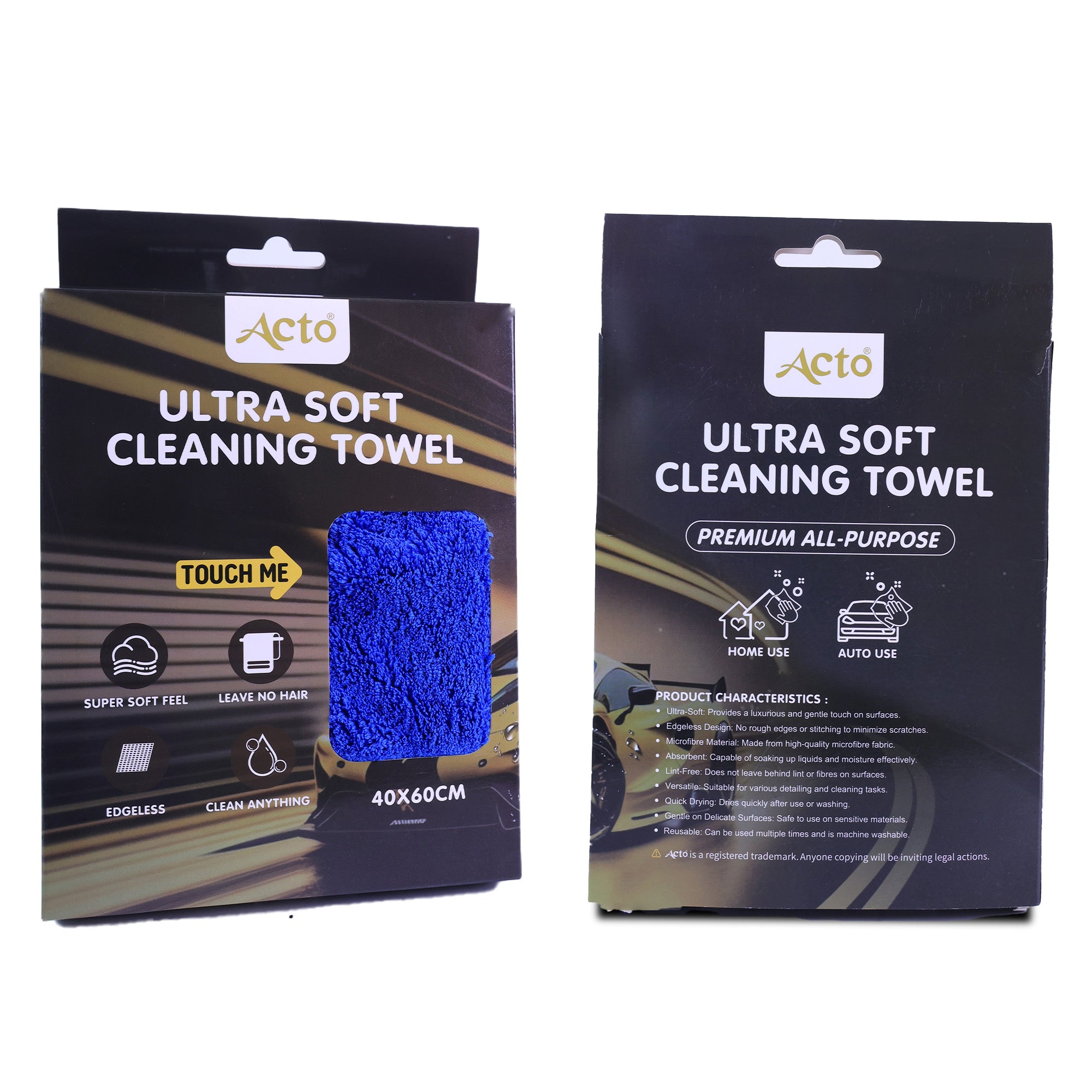 ACTO Ultra Soft Microfiber Cleaning Clothe 600GSM 40×60 – For Car Cleaning, Home & Office Use Pack of 2 Piece
