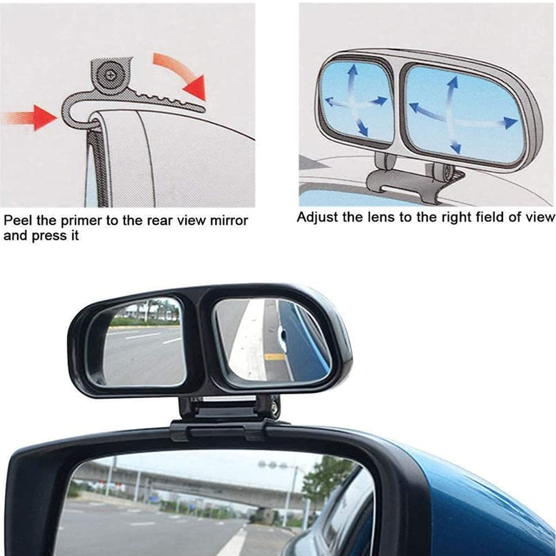 Car Blind Spot Mirrors Adjustable 360 Degree Wide Angle Rear Side View 3R Parking Mirror Left and Right - 2PC