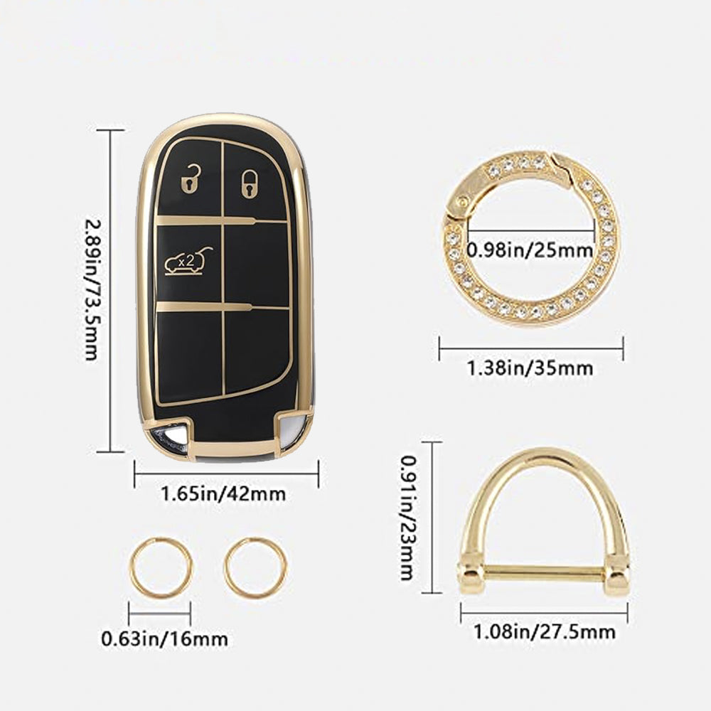 Acto TPU Gold Series Car Key Cover With Diamond Key Ring For Jeep Compass Traihawk