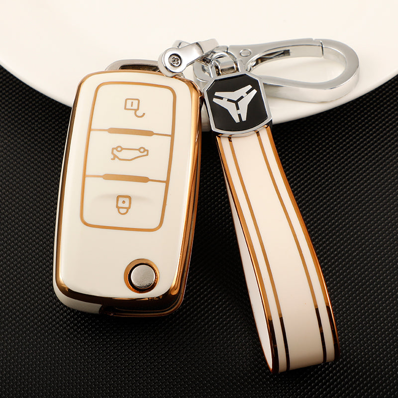 Acto TPU Gold Series Car Key Cover With TPU Gold Key Chain For Skoda Superb