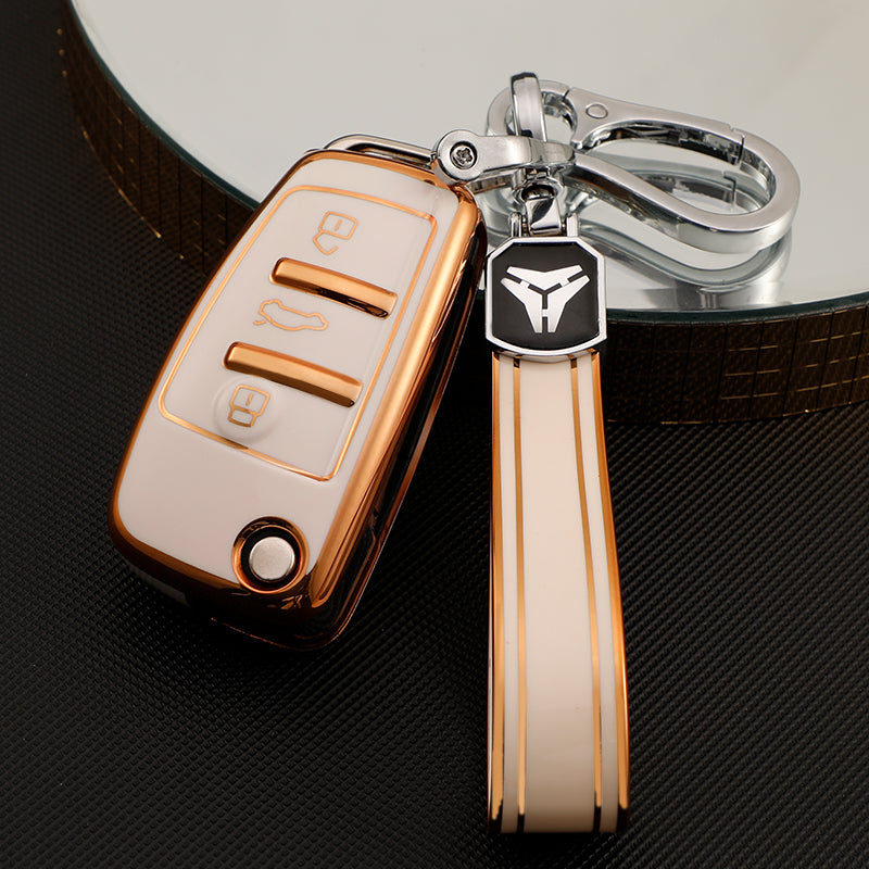 Acto TPU Gold Series Car Key Cover With TPU Gold Key Chain For Audi Q3