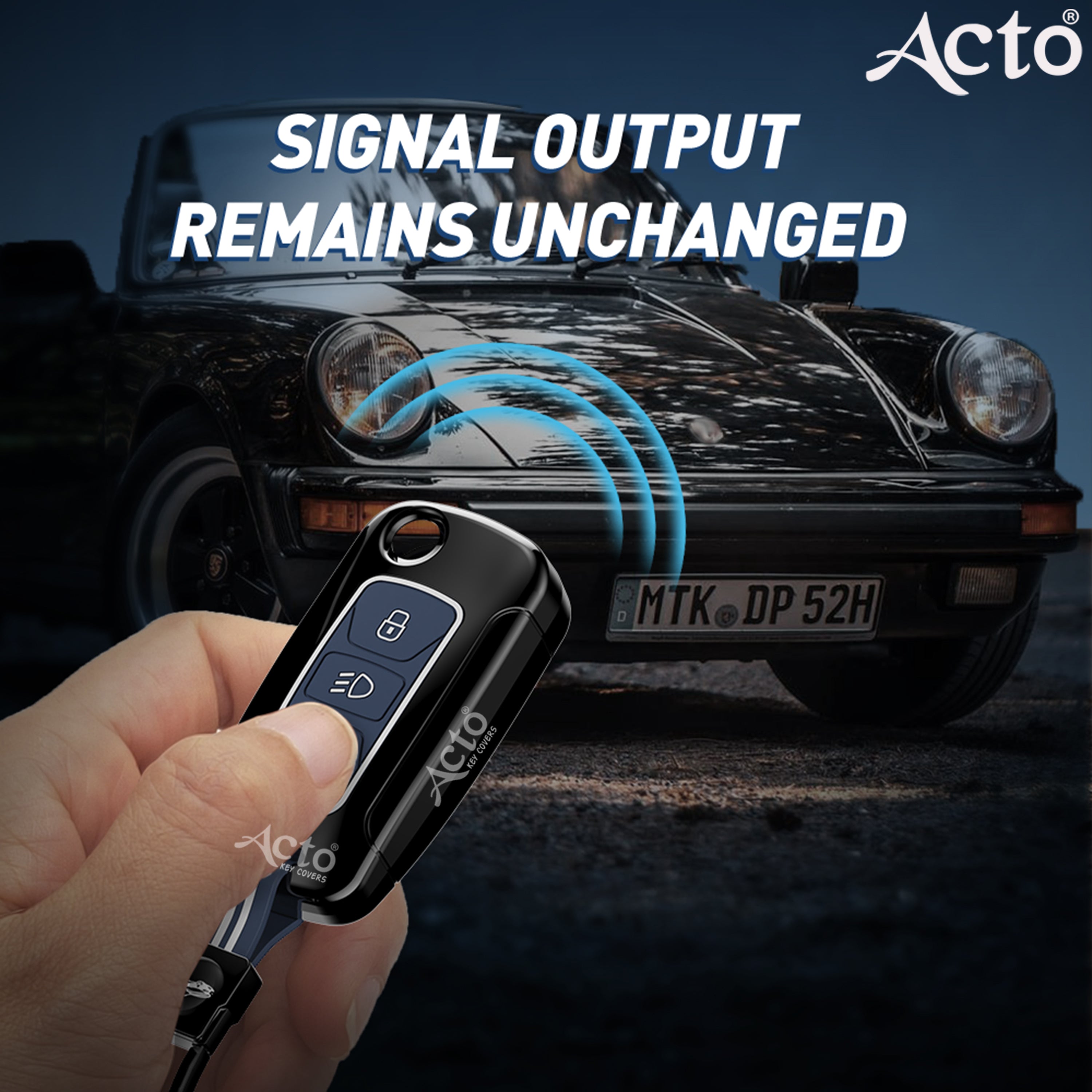 Acto Metal Sapphire Key Cover and Key chain Compatible with Tata Bolt I Nexon I Tigor I Hexa I Tiago I Zest Pack of 1 Set (Glow in the Night)