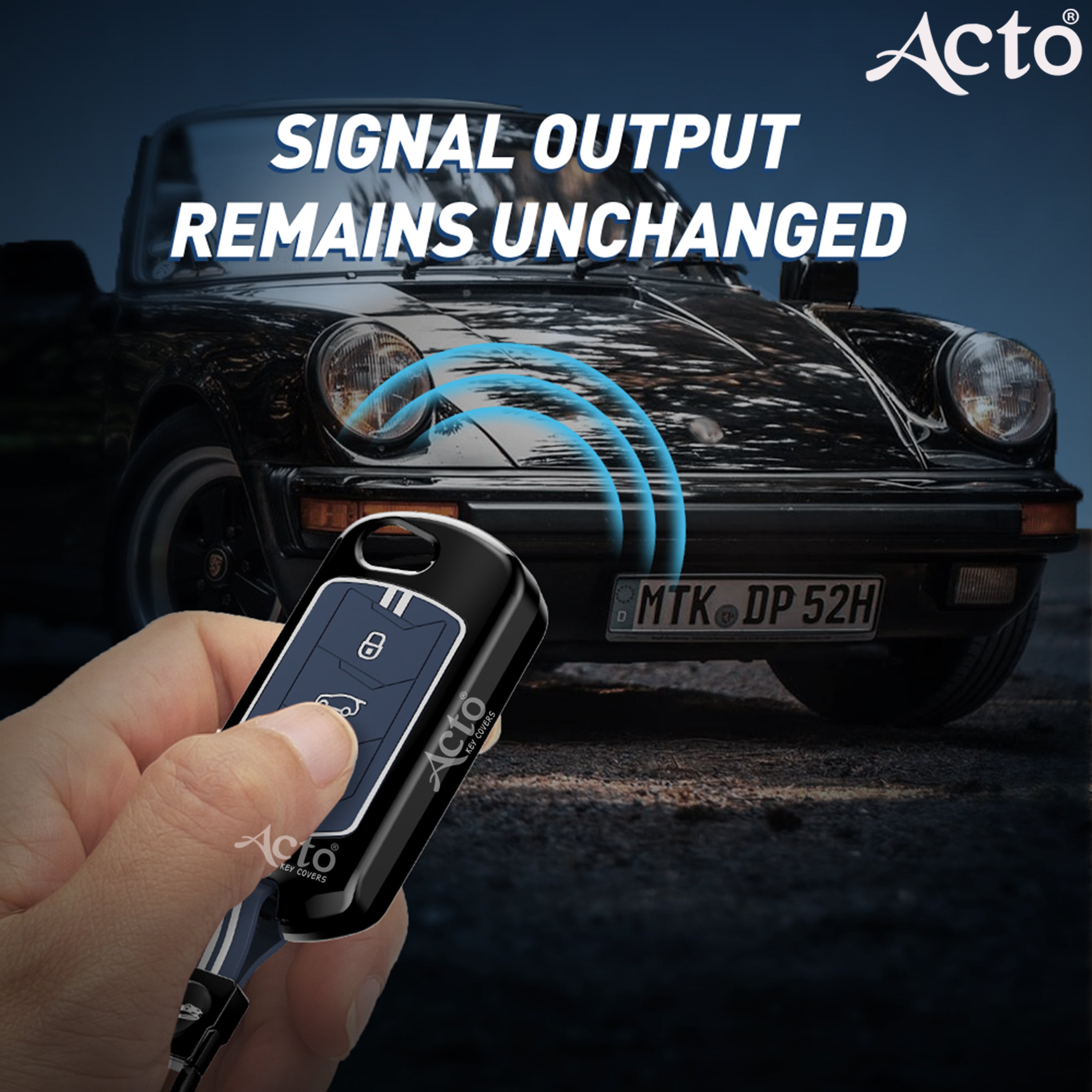 Acto Metal Sapphire Key Cover and Key chain Compatible with Mahindra Thar I Thar Roxx I Bolero I Marazzo I Scorpio I Tuv300 I Xuv700 Pack of 1 Set (Glow in the Night)