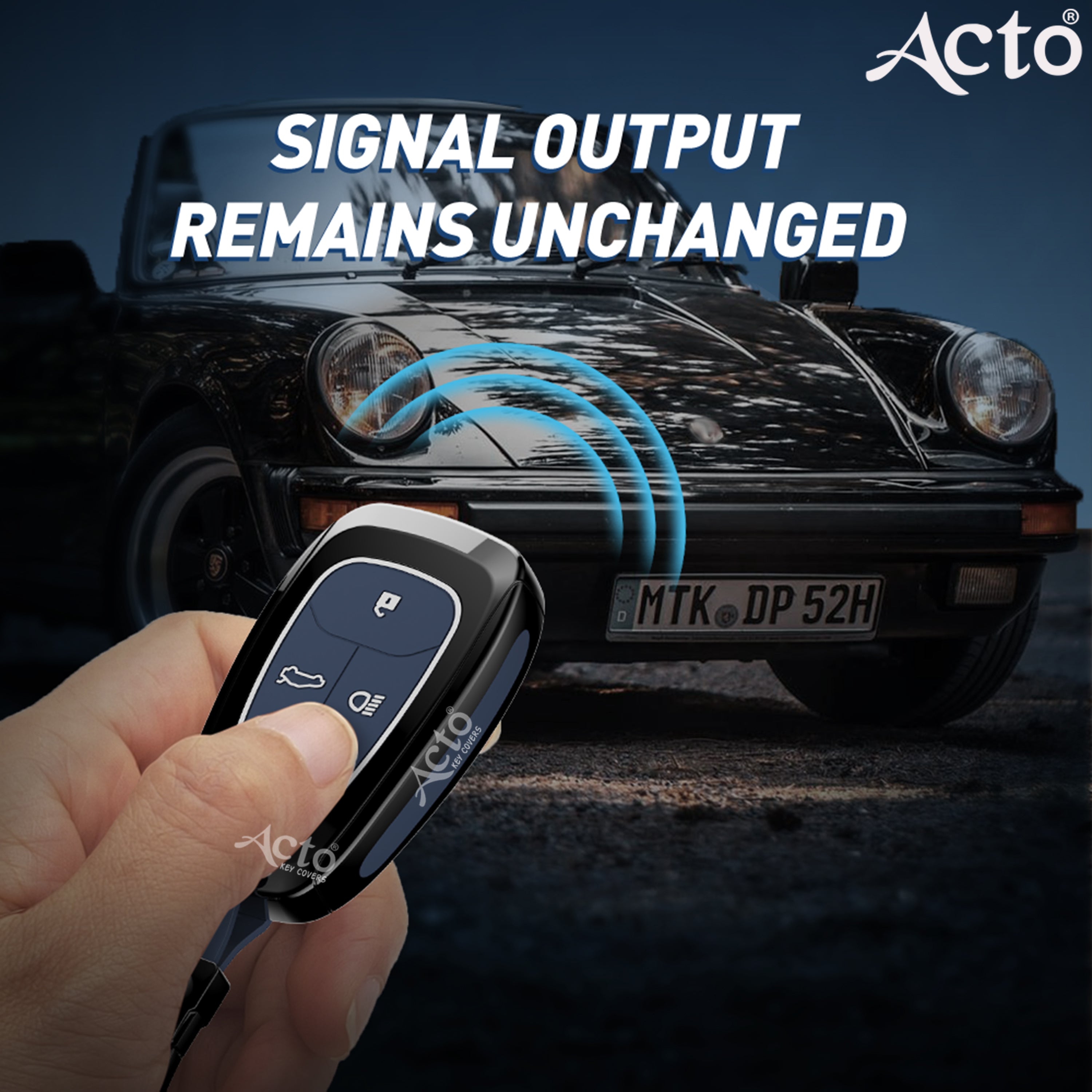 Acto Metal Sapphire Key Cover and Key chain Compatible with Tata Altroz I Harrier I Nexon Pack of 1 Set (Glow in the Night)
