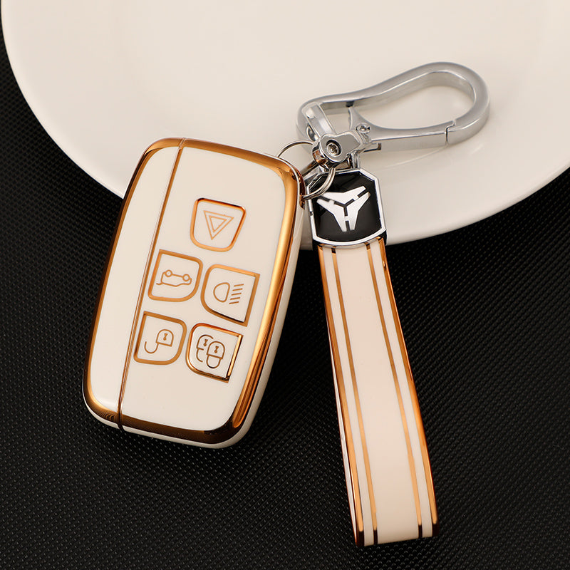 Acto TPU Gold Series Car Key Cover With TPU Gold Key Chain For Jaguar XE