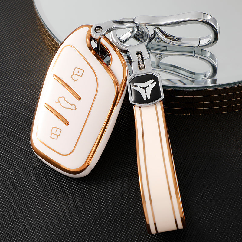 Acto TPU Gold Series Car Key Cover With TPU Gold Key Chain For MG Astor