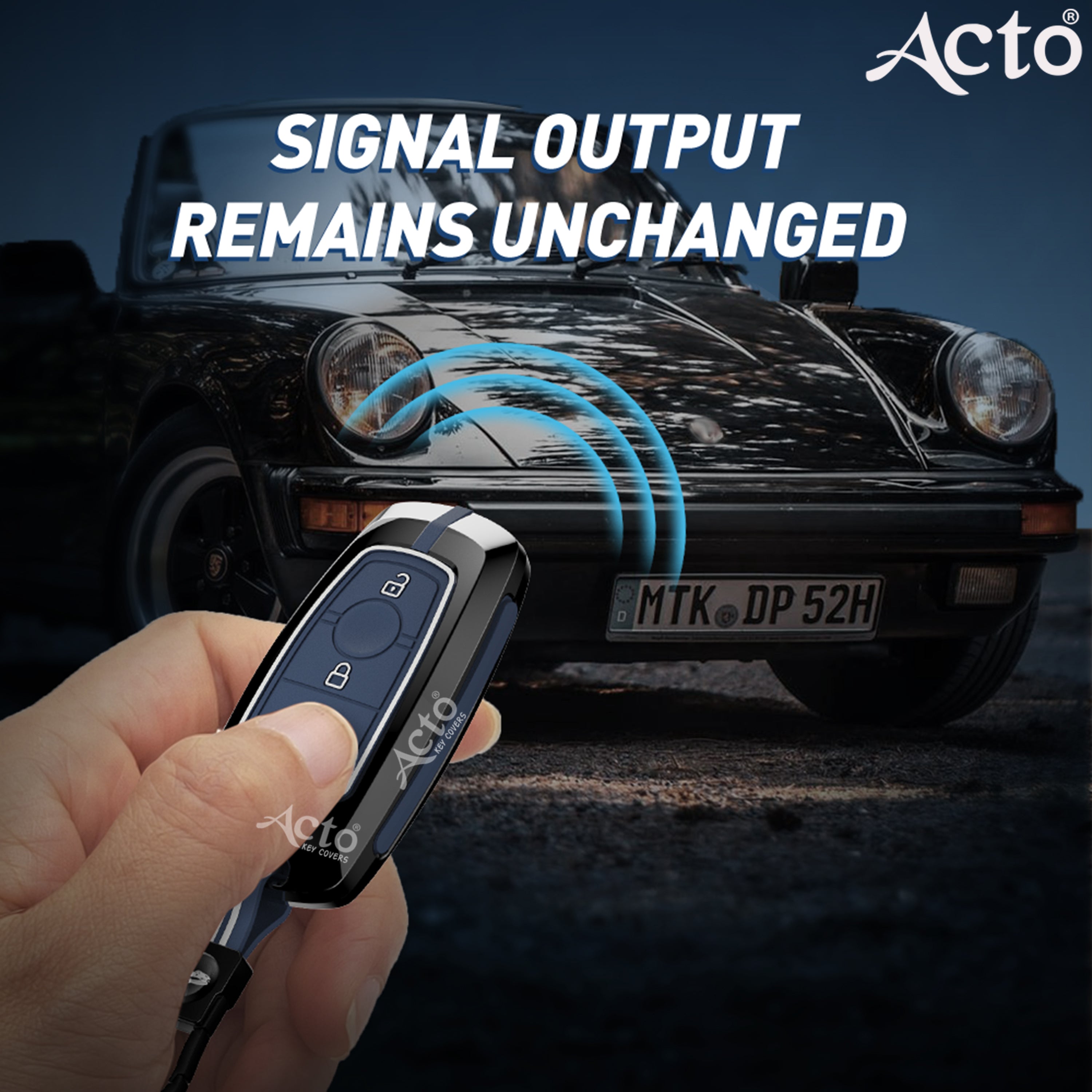 Acto Metal Sapphire Key Cover and Key chain Compatible with Ford Figo Pack of 1 Set (Glow in the Night)