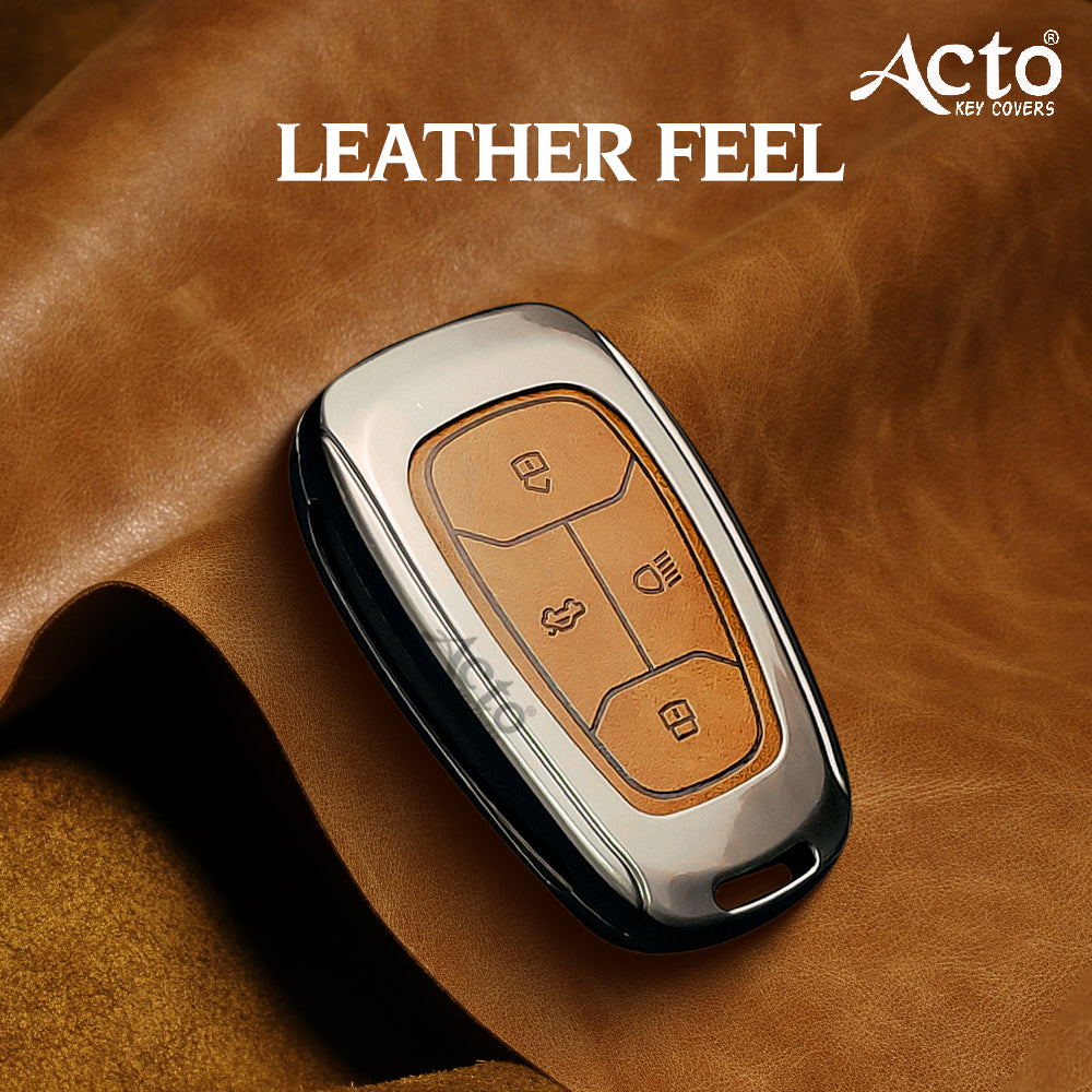 ACTO Metal Leather Car key cover with key chain Compatible With TATA