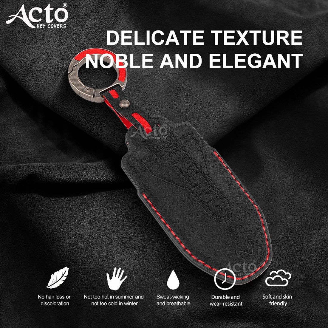 ACTO Alcantara Key Cover and Key Chain in Dashing Color – Compatible with Mahindra BE-6 4-Button Smart Key (Pack of 1)