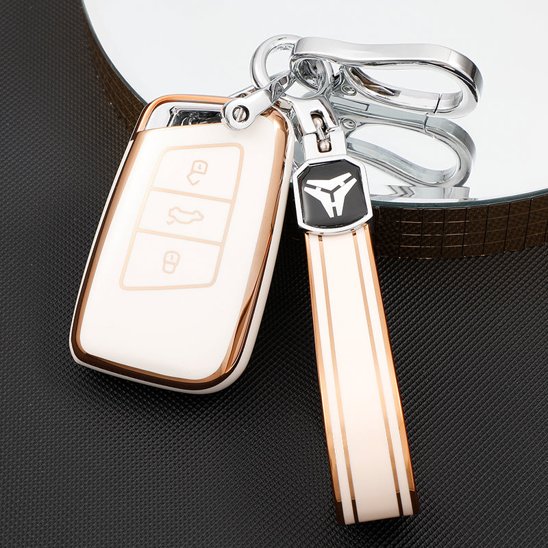 Acto TPU Gold Series Car Key Cover With TPU Gold Key Chain For Skoda Kodiaq