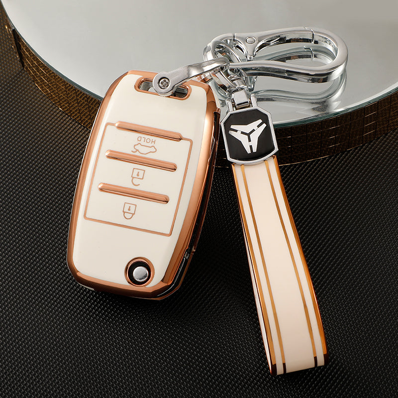 Acto TPU Gold Series Car Key Cover With TPU Gold Key Chain For Kia Seltos