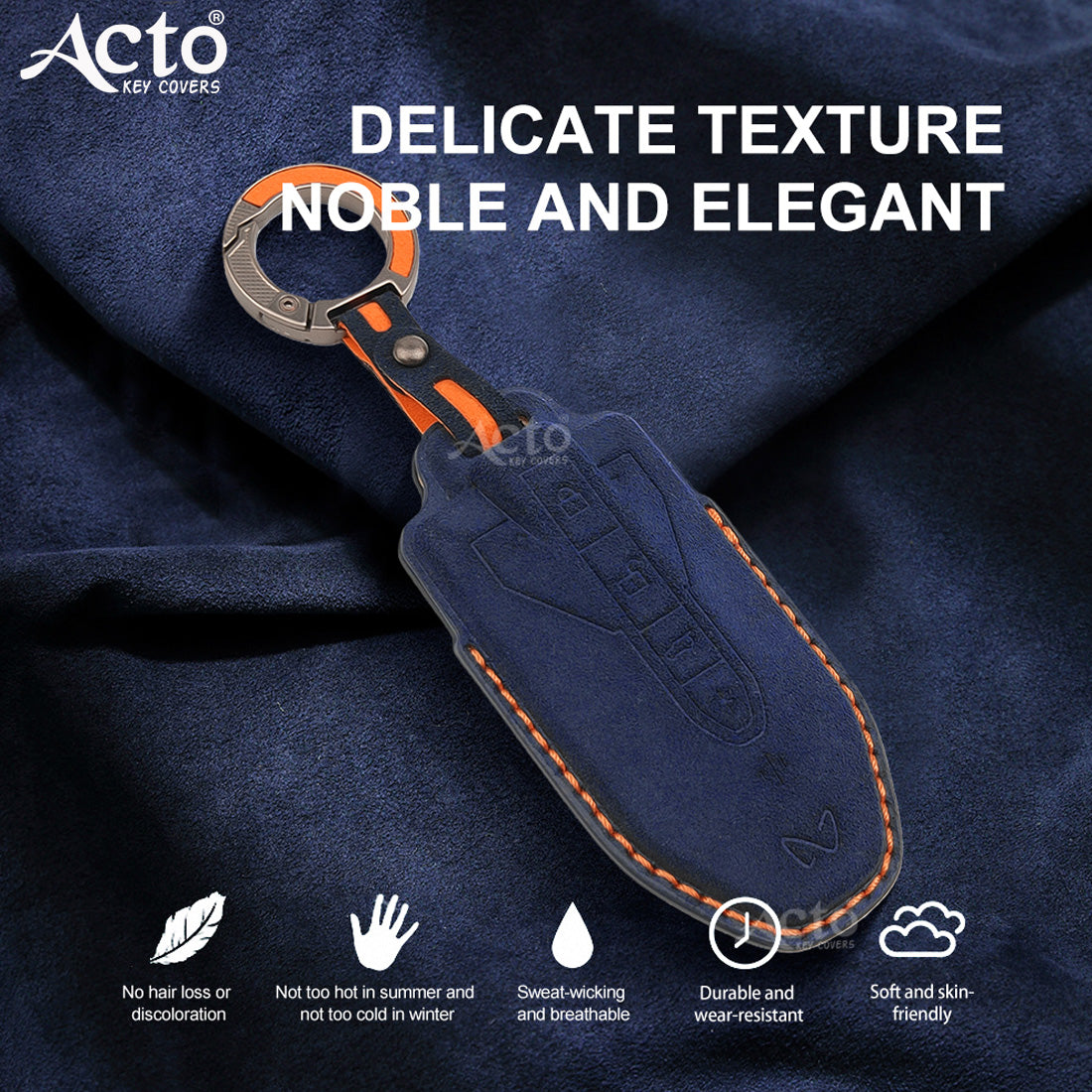 ACTO Alcantara Key Cover and Key Chain in Dashing Color – Compatible with Mahindra BE-6 4-Button Smart Key (Pack of 1)