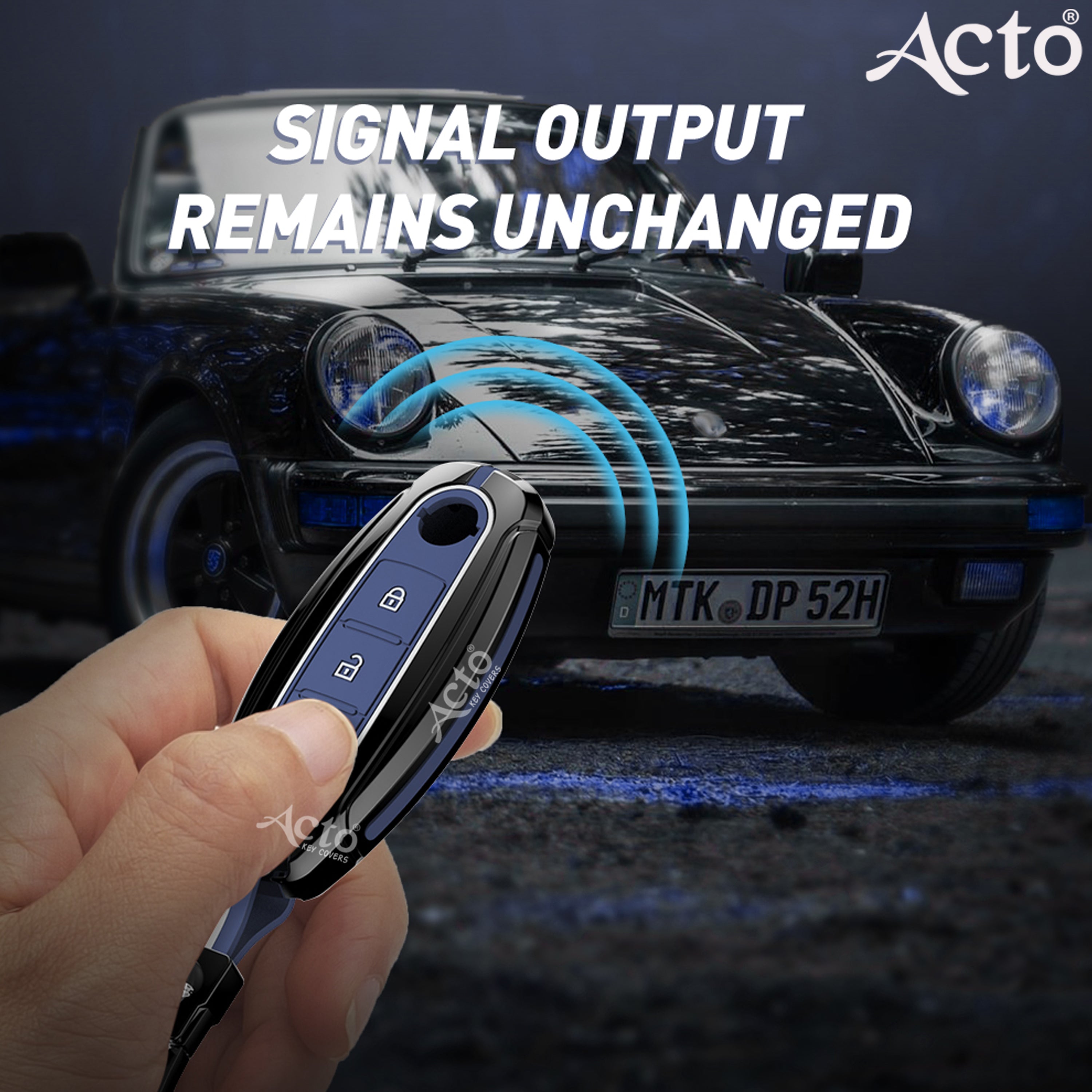 Acto Metal Sapphire Key Cover and Key chain Compatible with Toyota Corolla Altis and Innova Crysta Pack of 1 Set (Glow in the Night)