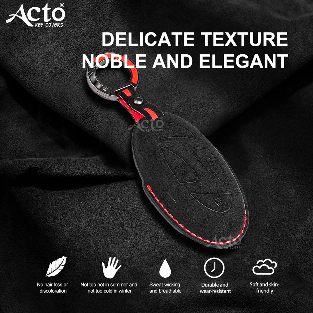 ACTO Alcantara Key Cover and Key Chain in Dashing Color – Compatible with Hyundai Venue 2025 (4-Button Smart Key) (Pack of 1)