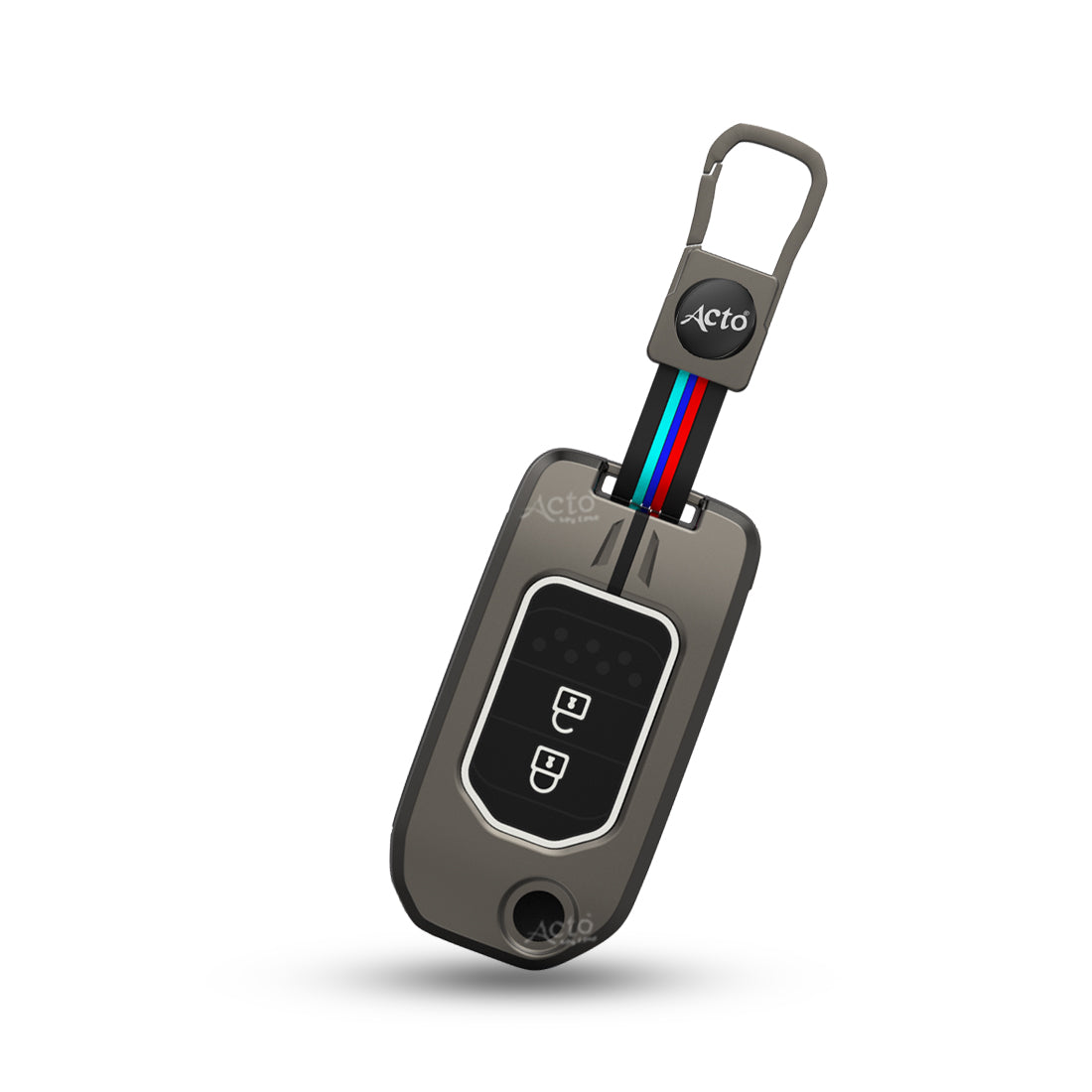 Acto Metal Sapphire Key Cover and Key chain Compatible with Honda City, WR-V, Jazz Pack of 1 Set (Glow in the Night)