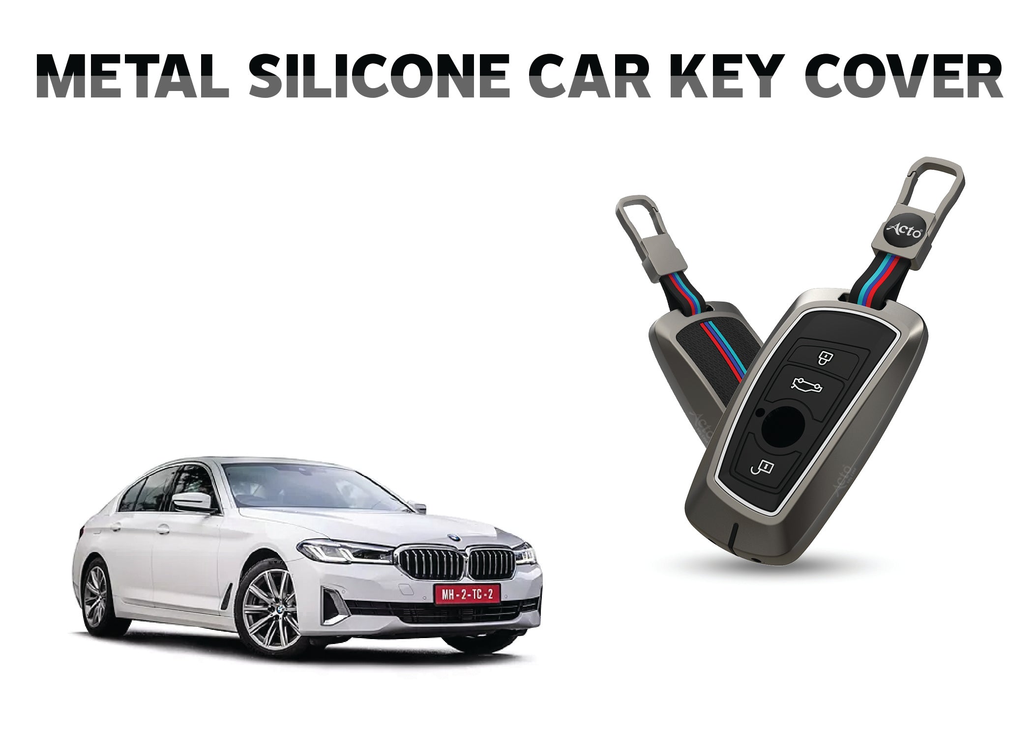 Acto Car Key Cover Metal Silicone Compatible with BMW 5 Series