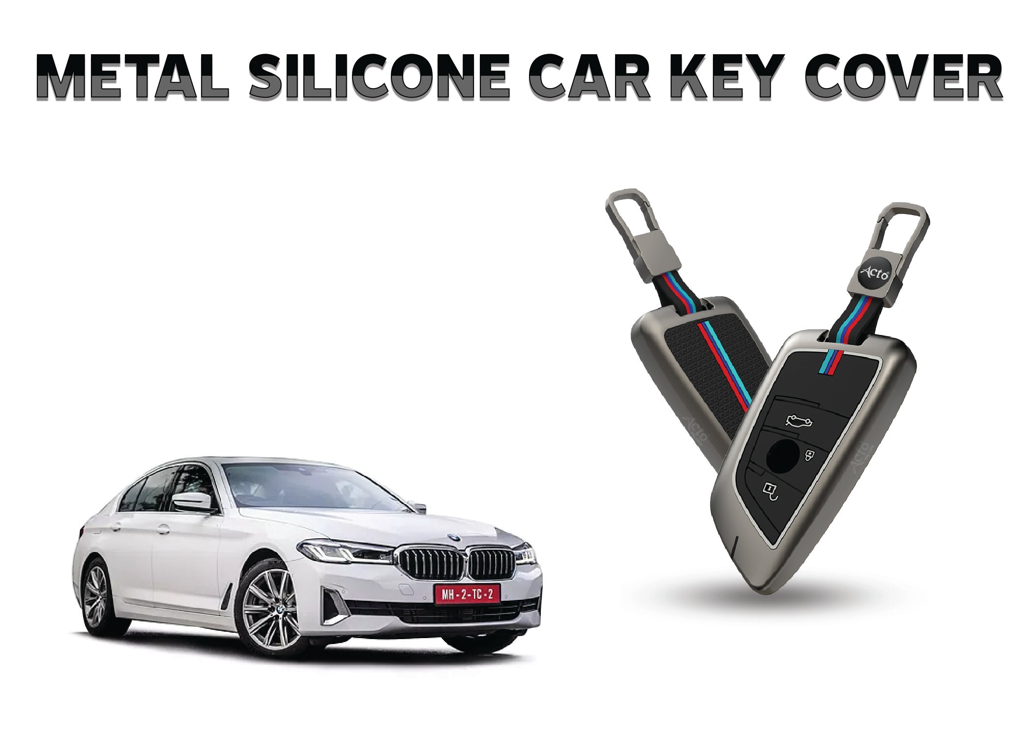 Acto Car Key Cover Metal Silicone Compatible with BMW 5 Series