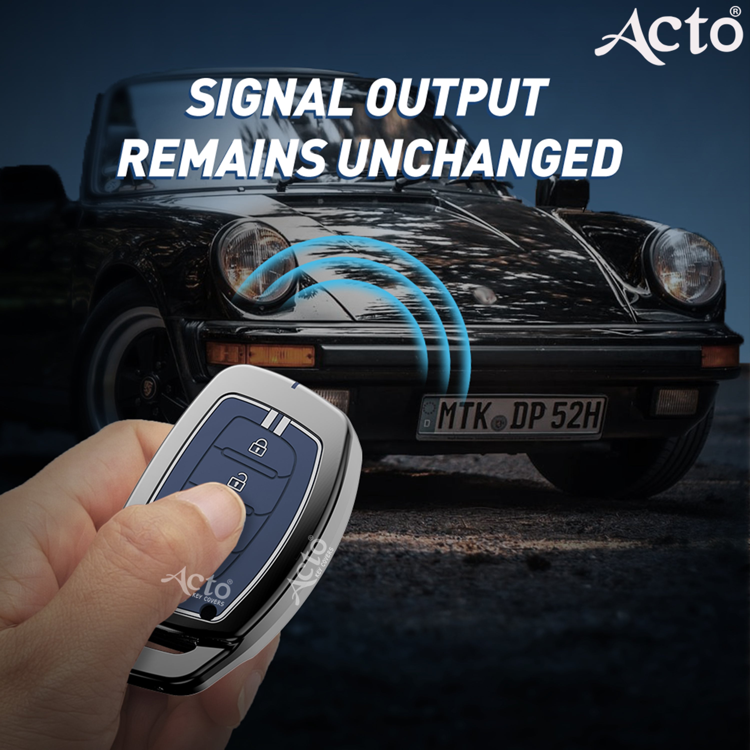 Acto Metal Sapphire Key Cover and Key chain Compatible with Hyundai Creta 2021 I Alacazar I Venue I Tucson Pack of 1 Set (Glow in the Night)