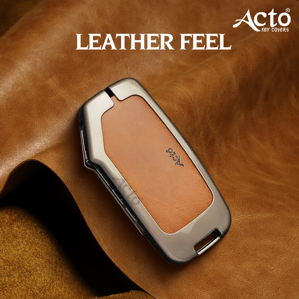 ACTO Metal Leather Car Key Cover with Key Chain Compatible with Kia Sonet 2020 & Seltos 2020+ 4 Button Smart Key | Premium Zinc Alloy & Leather Finish | 360° Protection | Scratch Resistant | Pack of 1