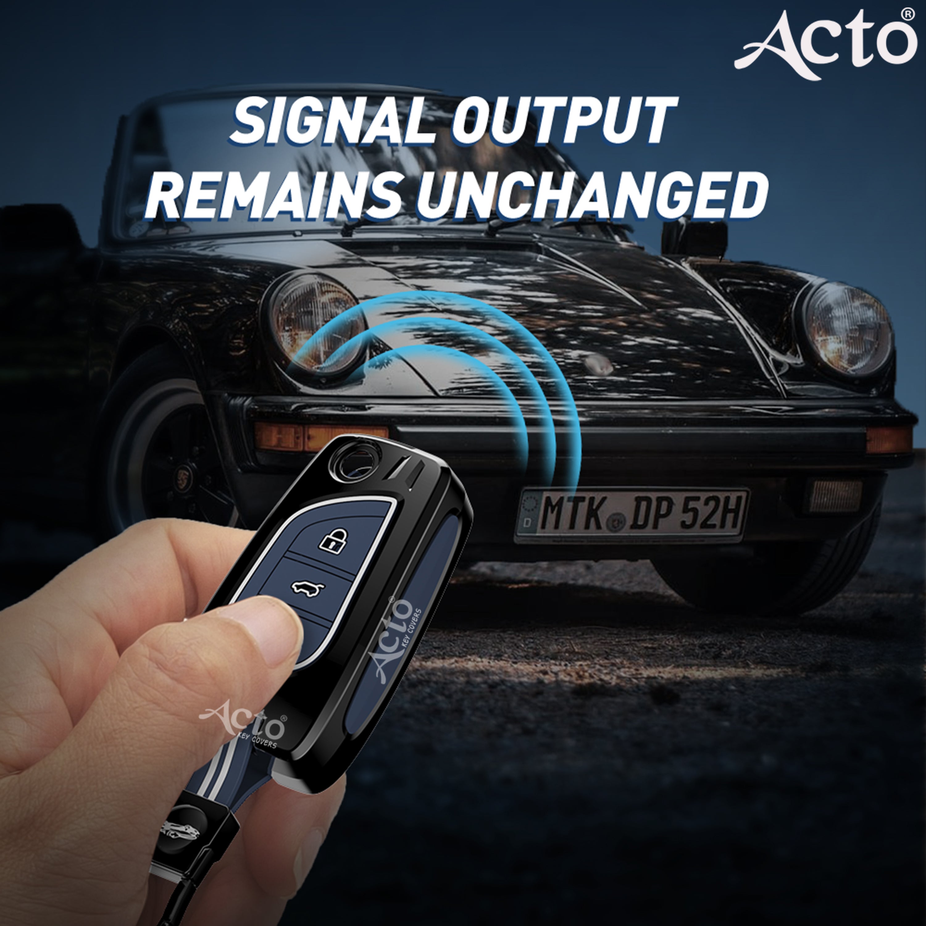 Acto Metal Sapphire Key Cover and Key chain Compatible with Toyota Corolla Altis and Innova Crysta Pack of 1 Set (Glow in the Night)