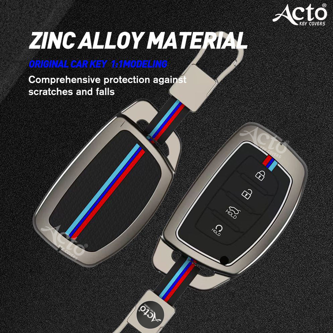 Acto Metal Sapphire Key Cover and Key chain Compatible with Hyundai Creta 2025 I Creta 2024 I Alacazar I Venue I Tucson Pack of 1 Set (Glow in the Night)