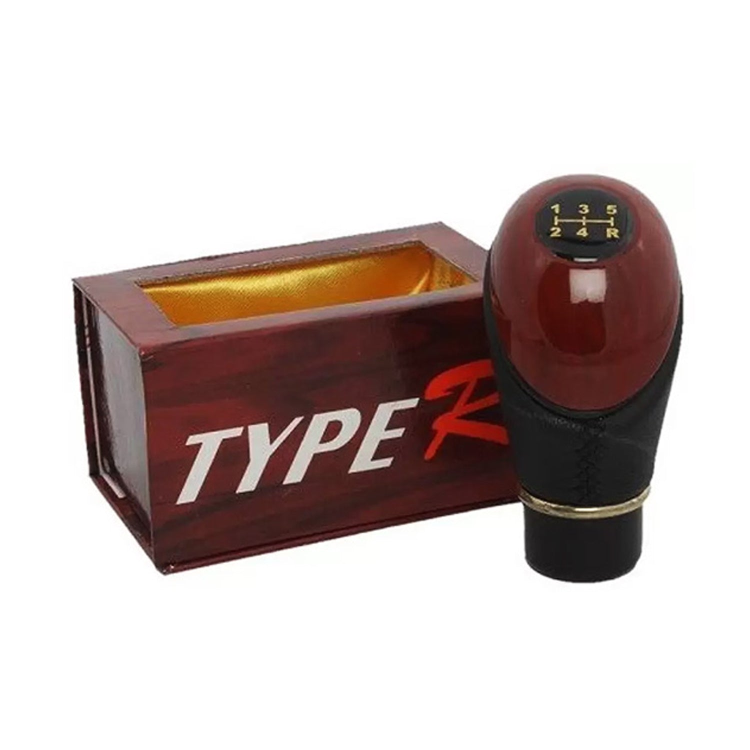 TypeR Gear Knob 5 Speed, Wooden PU Leather Manual Gear Knob for all Cars