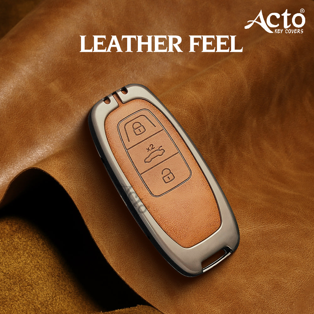 ACTO Metal Leather Car key cover with key chain Compatible With Audi TT