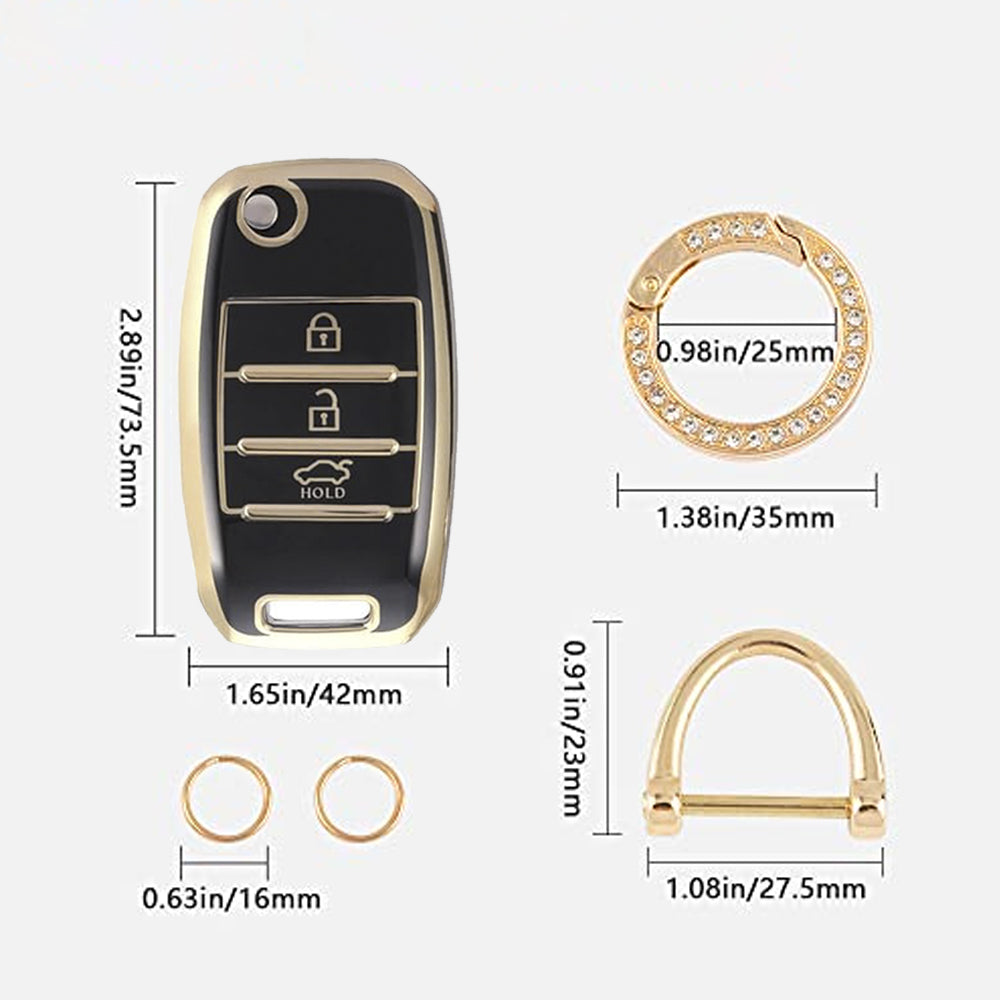 Acto TPU Gold Series Car Key Cover With Diamond Key Ring For Kia Sonet 2020